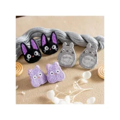 Bijoux|Maison Ghibli Bijou Boucle d’oreilles à Clips Broderie Totoro gris - Mon Voisin Tot