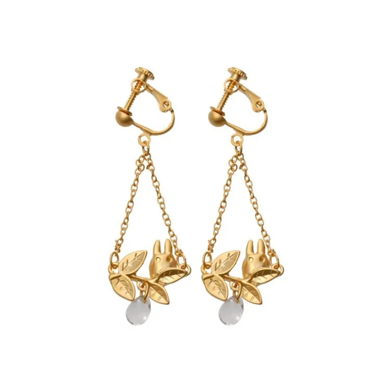 Bijoux|Maison Ghibli Bijou Boucle d’oreilles Clip Totoro Blanc Caché Dans Une Feuille - Mo