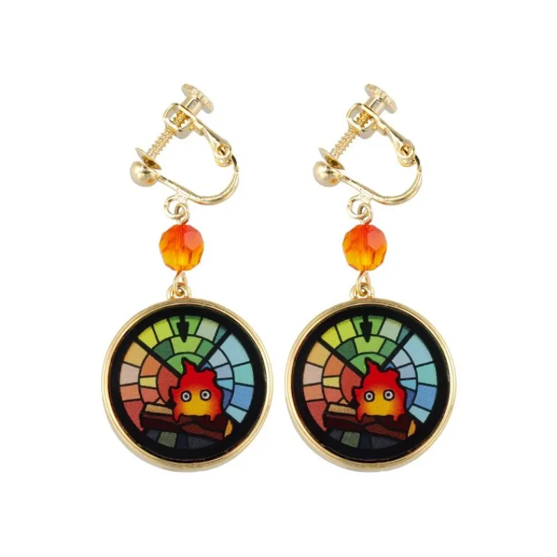 Bijoux|Maison Ghibli Bijou Boucles d’oreilles à clips Calcifer Vitrail- Le Chateau Ambulan