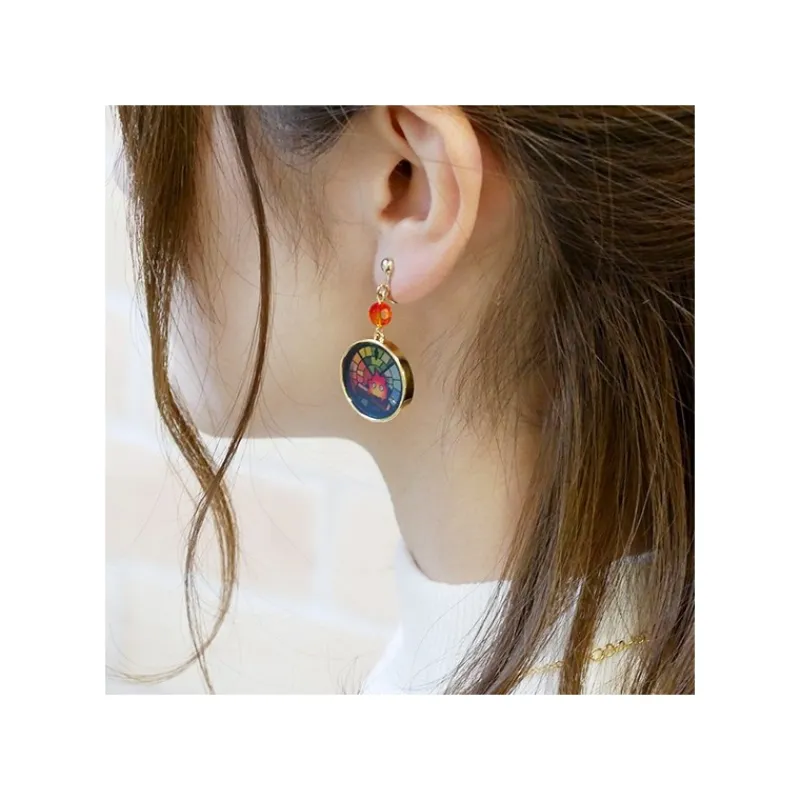 Bijoux|Maison Ghibli Bijou Boucles d’oreilles Calcifer Vitrail- Le Château ambulant