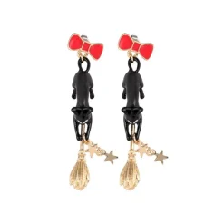 Bijoux|Maison Ghibli Boucles d’oreilles percées Jiji sur son balai - Kiki la petite Sorciè
